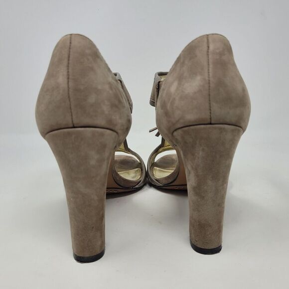 Coach Shoes Womens 9 Taupe Gray Suede Tristen Heels Tassel Sandals Turnlock - Picture 4 of 10